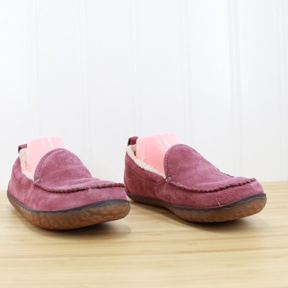 LL BEAN Women's Pink Suede Sherpa Lined Mountain Moccasin Slippers Size 9 M - Picture 3 of 9